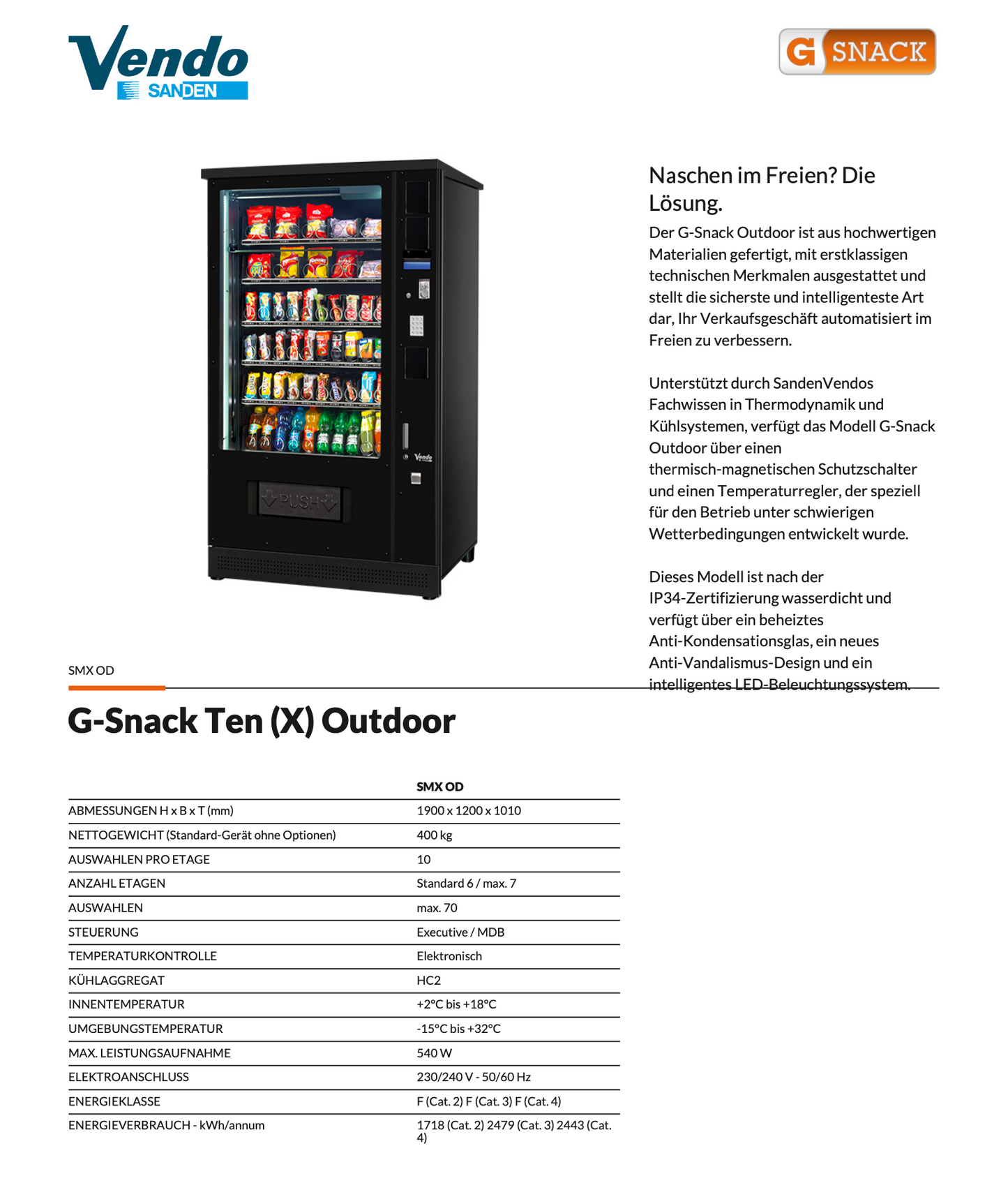 G-Snack 10 Outdoor Sanden Vendo Datenblatt