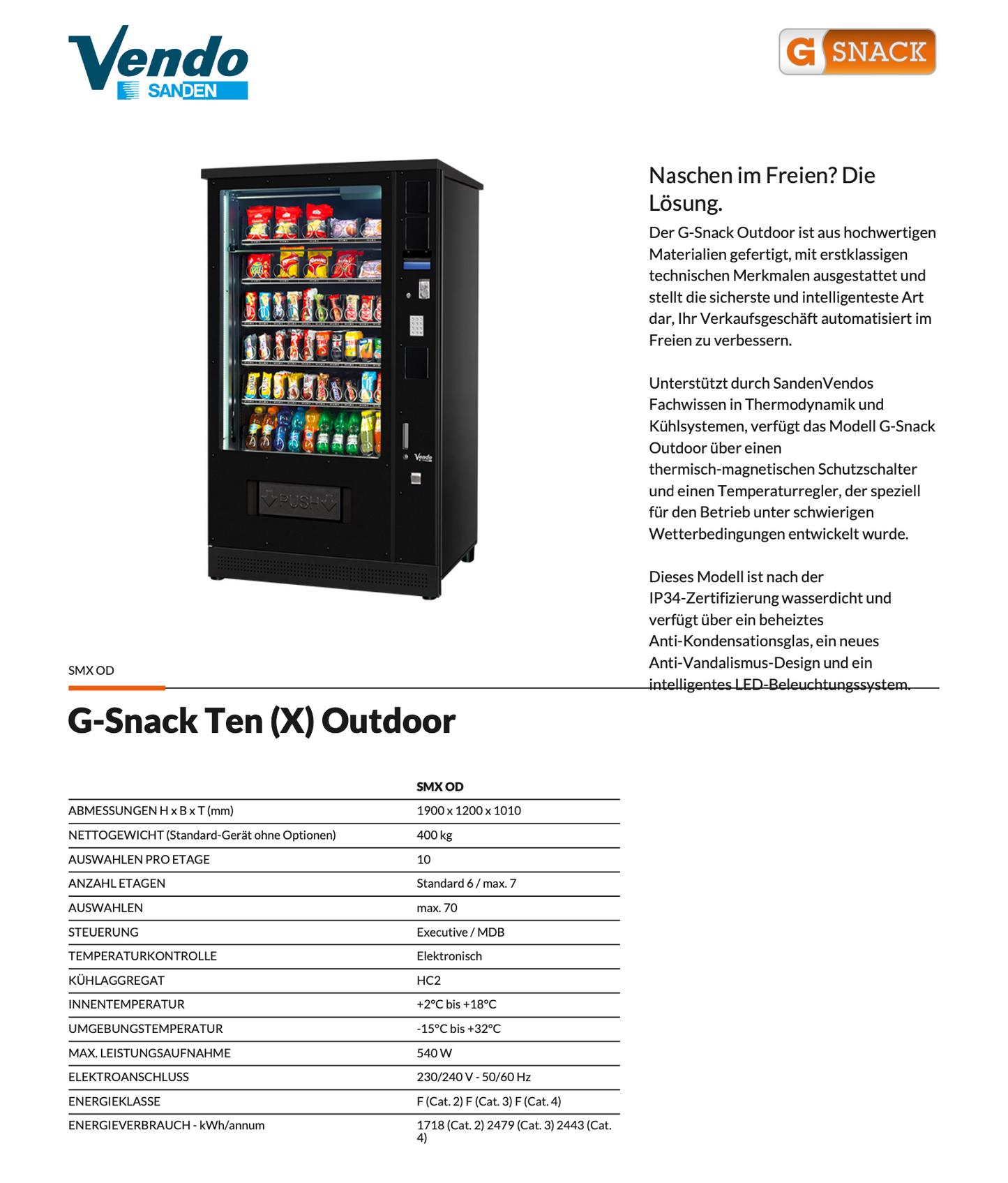 G-Snack 10 Outdoor Sanden Vendo Datenblatt 