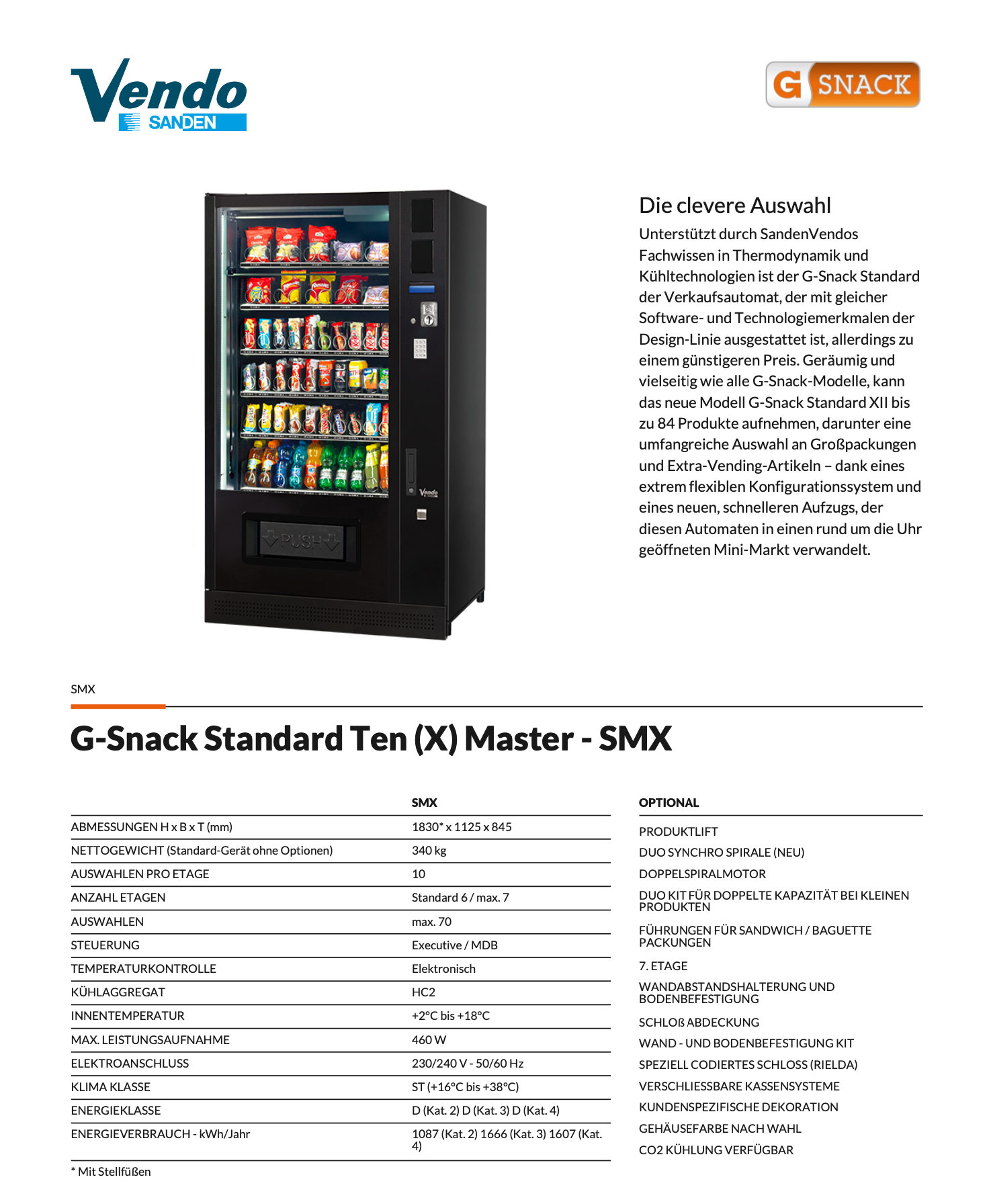 Datenblatt Sanden Vendo G-Snack 10 Indoor