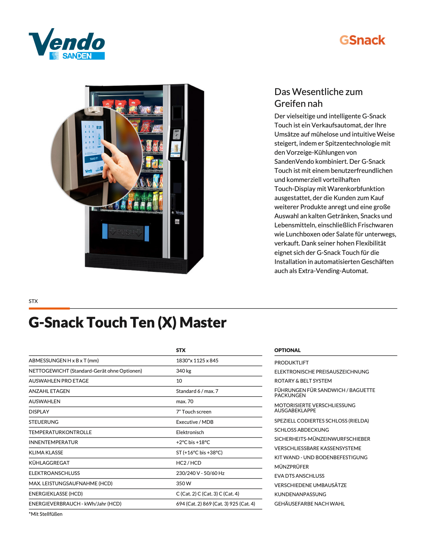 Sanden Vendo G-Snack 10 Touch Indoor