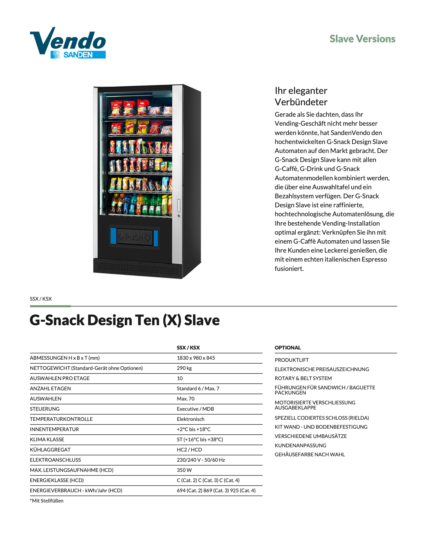 Datenblatt Sanden Vendo G-Snack 10 Slave Modul Design-Line